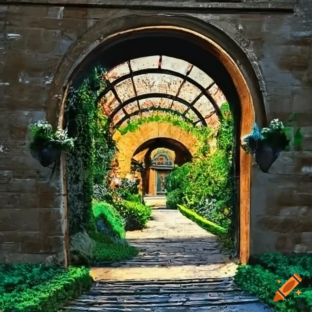 Florentine courtyard with archway and flowers