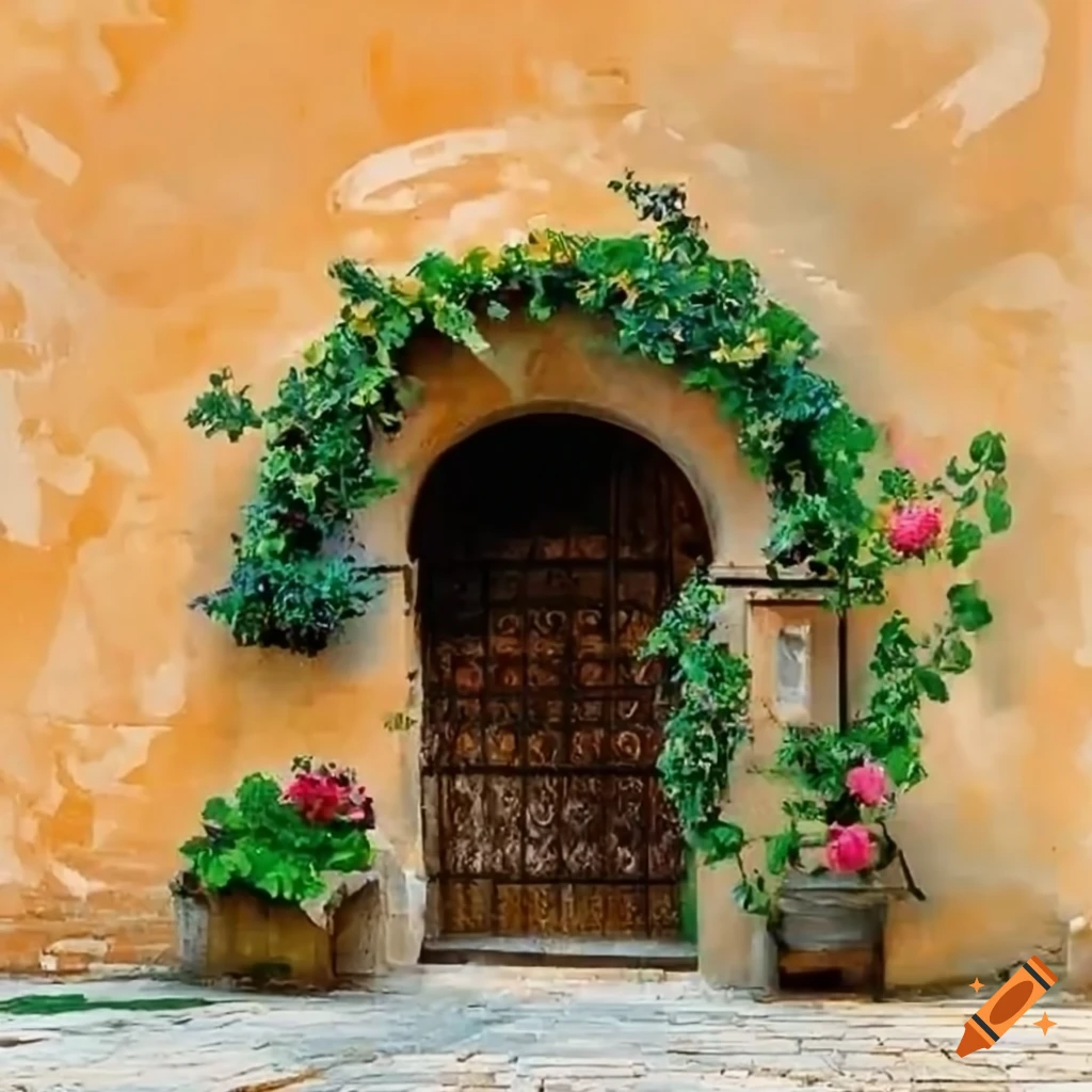 charming Italian house with flowers and archway
