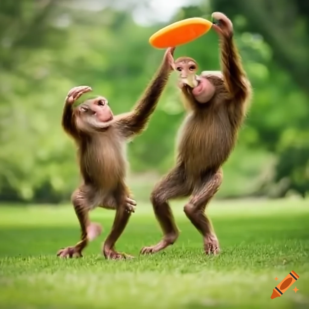 image of monkeys playing with a frisbee