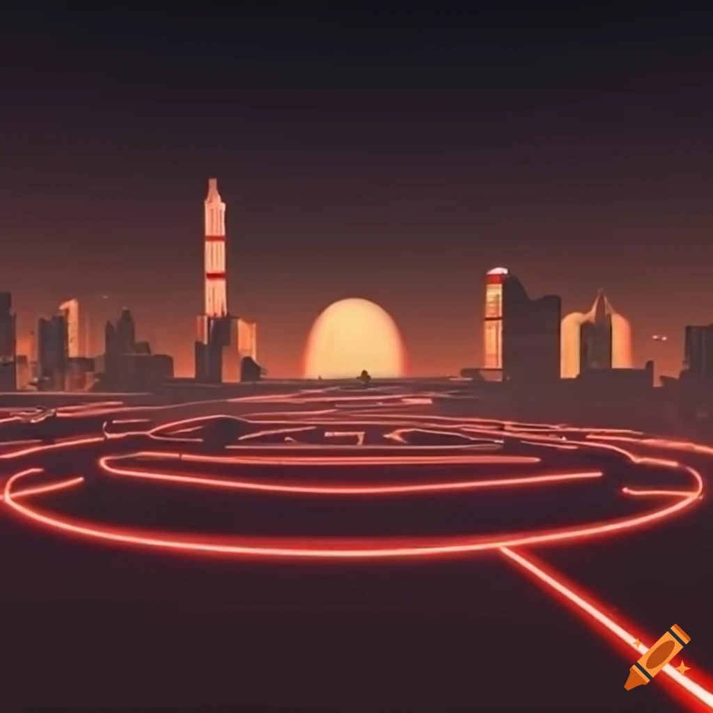futuristic city on Mars with autonomous vehicles and LED-lit walkways