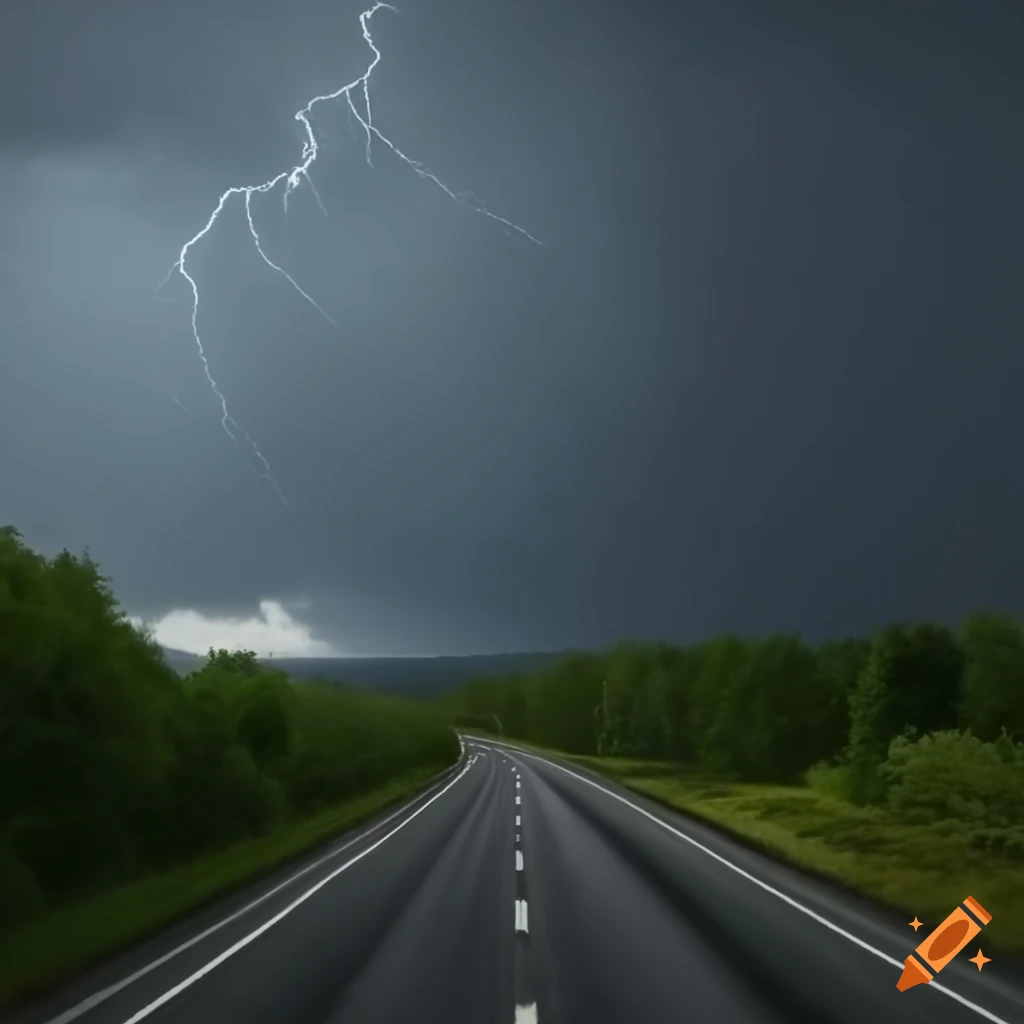 highway under thunderclouds