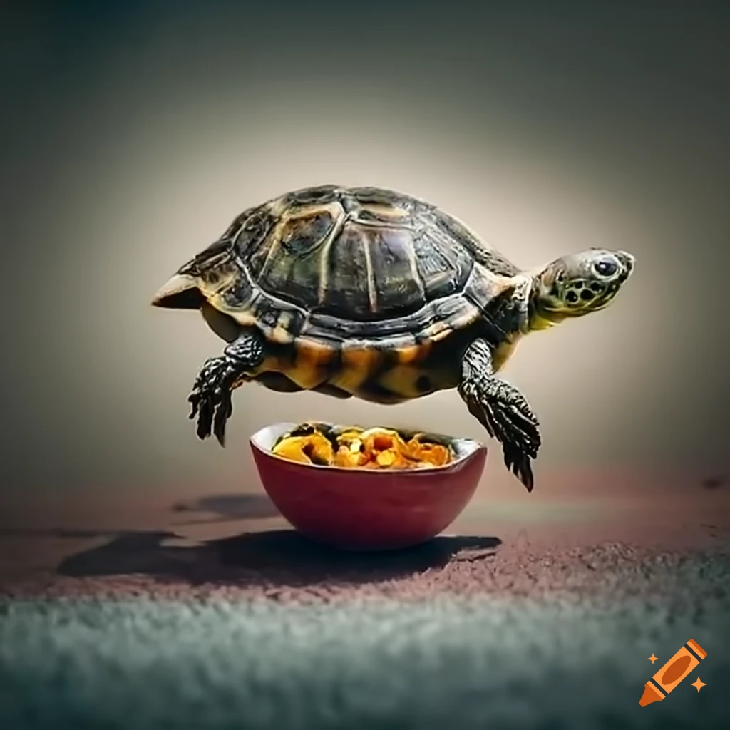 turtle on a football field with a rice bowl