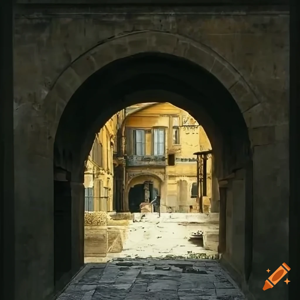 Florentine courtyard with archway and flowers
