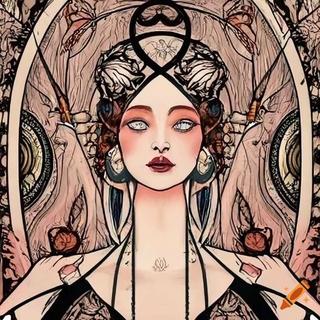 art nouveau style line art of the high priestess tarot card