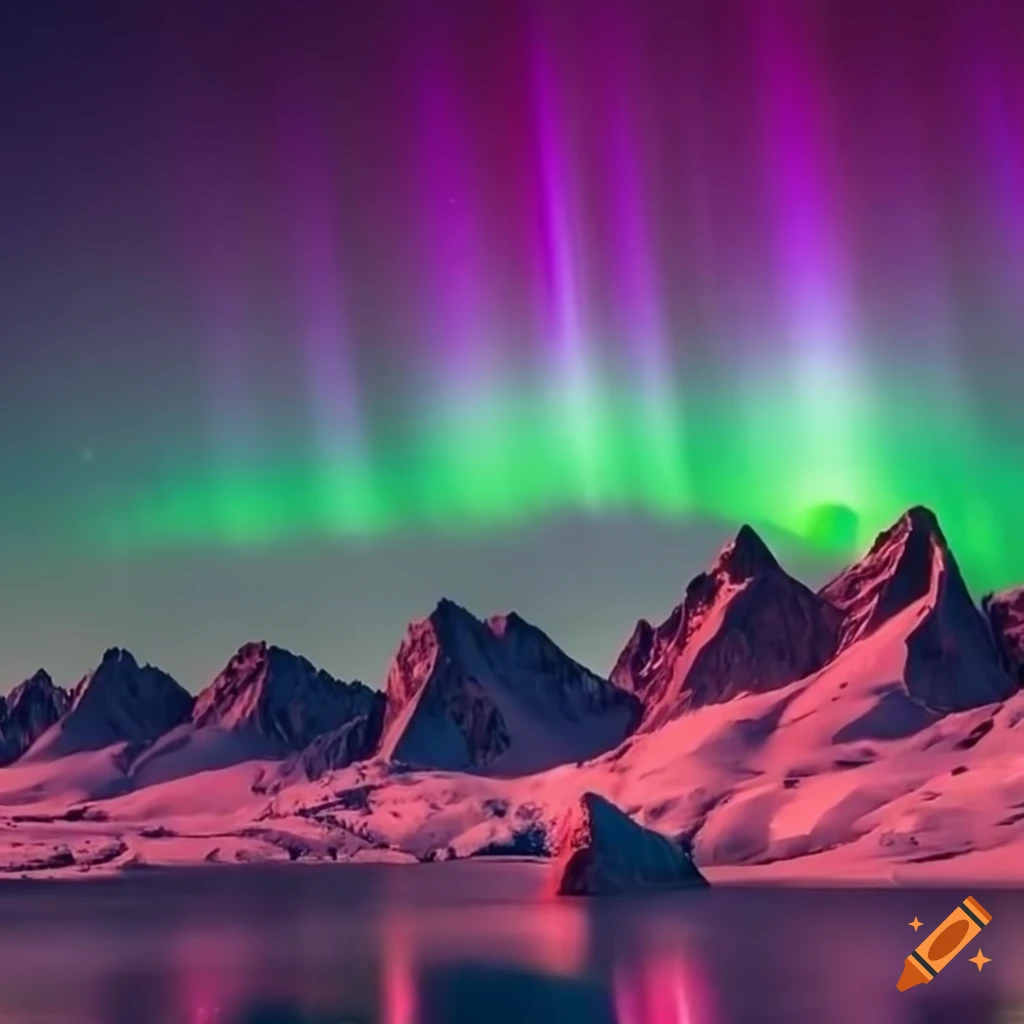 northern lights dancing over crystal-covered mountains