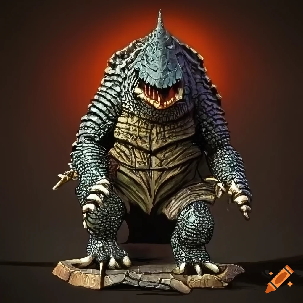 detailed illustration of Gamera and a Cylon Centurion in a labyrinth