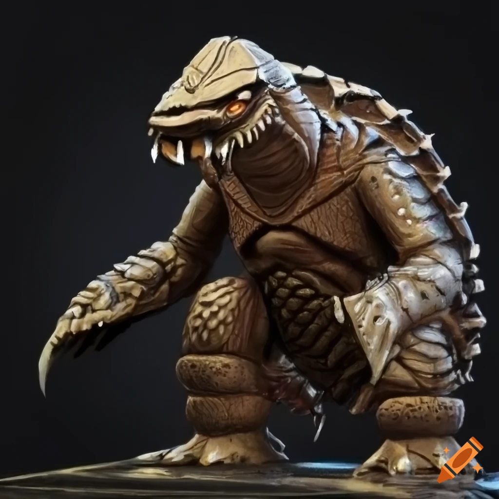 detailed illustration of Gamera and a Cylon Centurion in a labyrinth