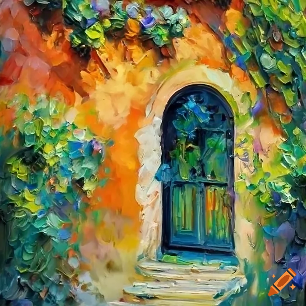 Impressionist oil painting of an Italian courtyard on Craiyon