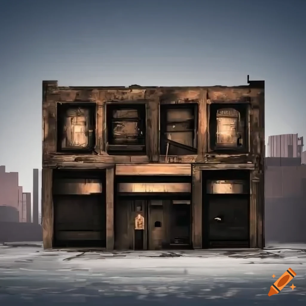 realistic depiction of a weathered storefront facade