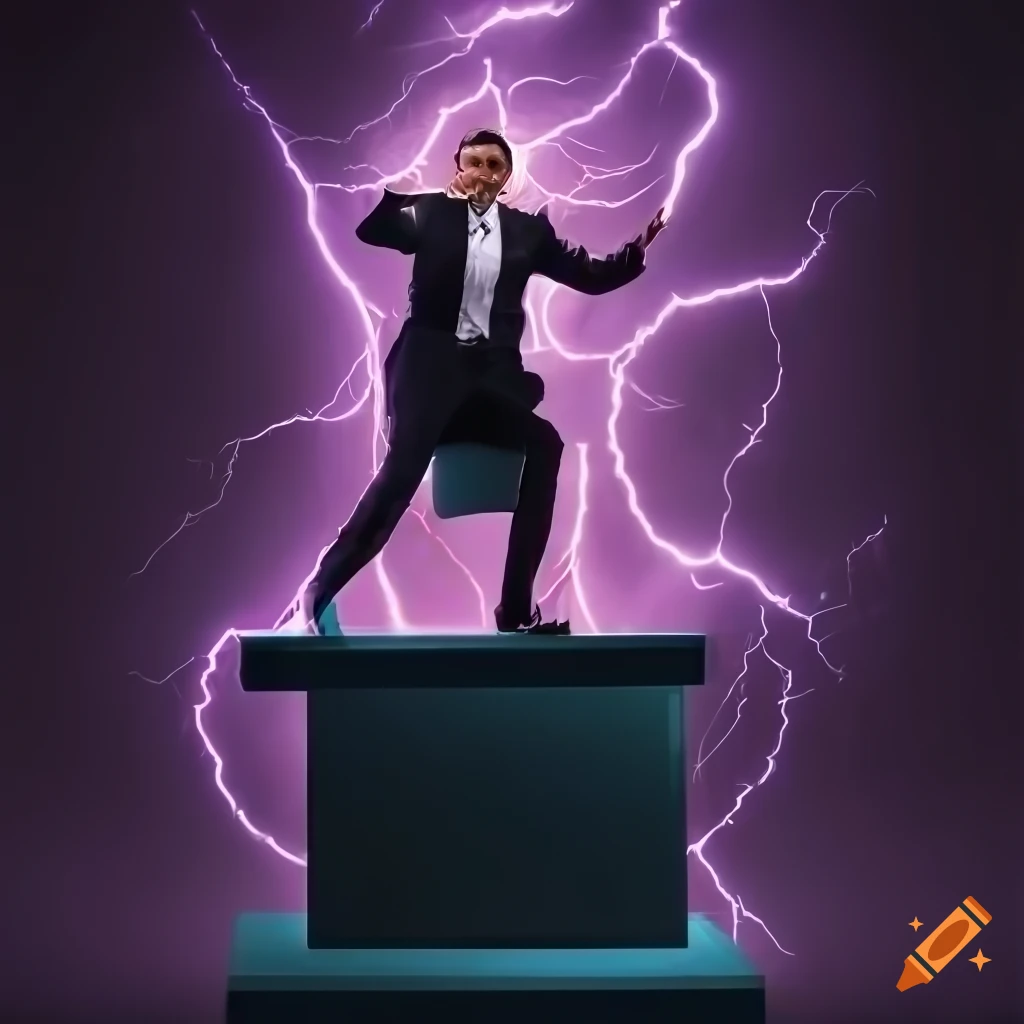 captivating image of a conductor conjuring colorful lightning
