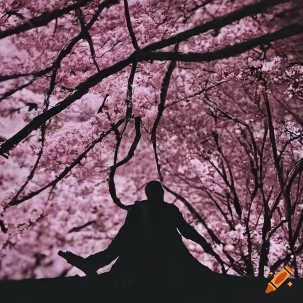 silhouette of a man on a sakura tree