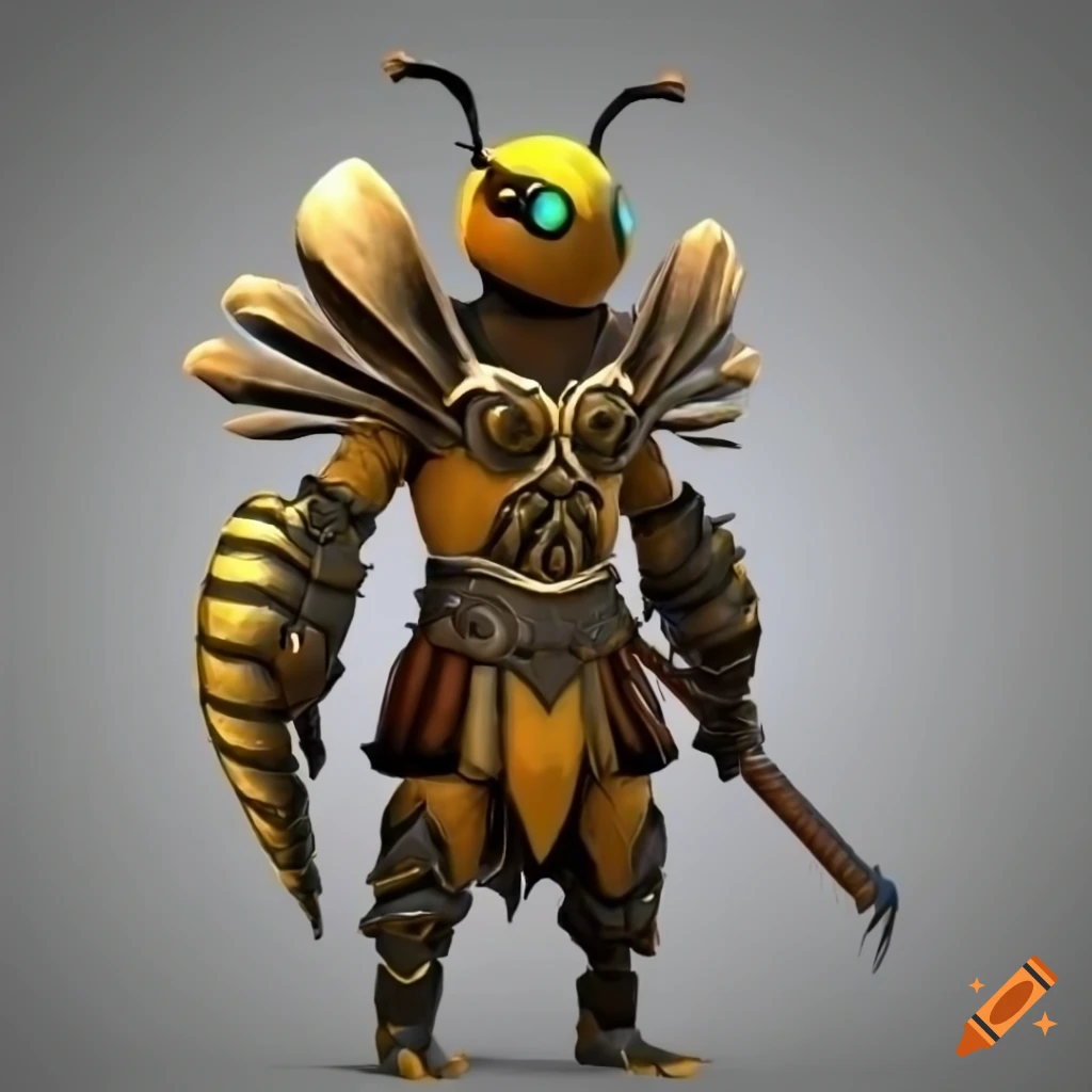 3D model of a bee warrior with armor and weapons