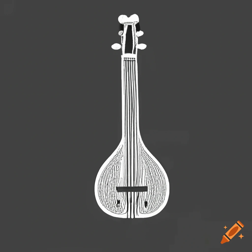 minimalist outline of a tanpura on white background