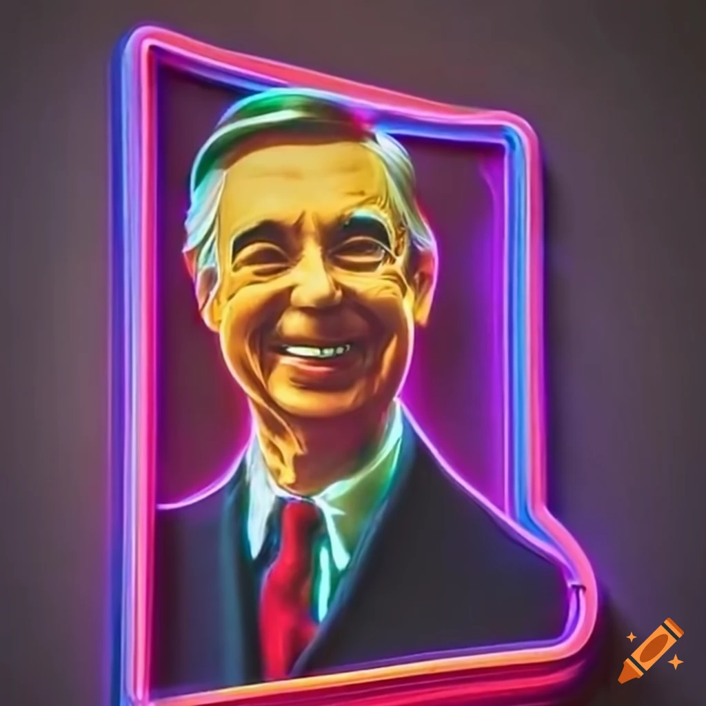 neon sign of Mister Rogers