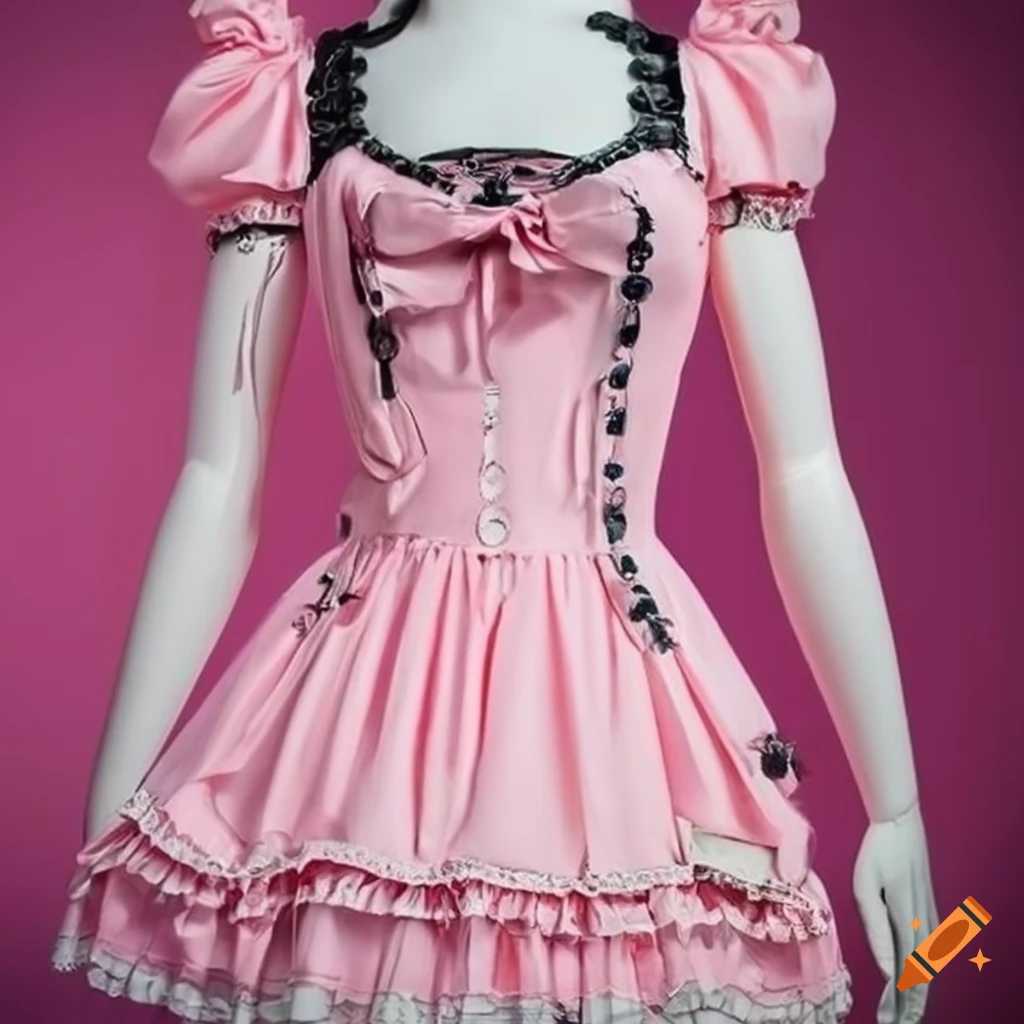 pink goth lolit dress on display