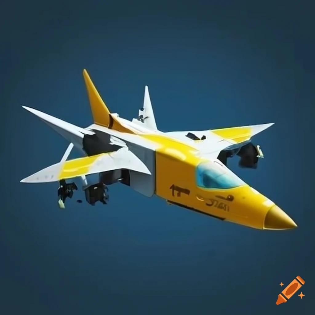 white jet fighter with yellow decals in space