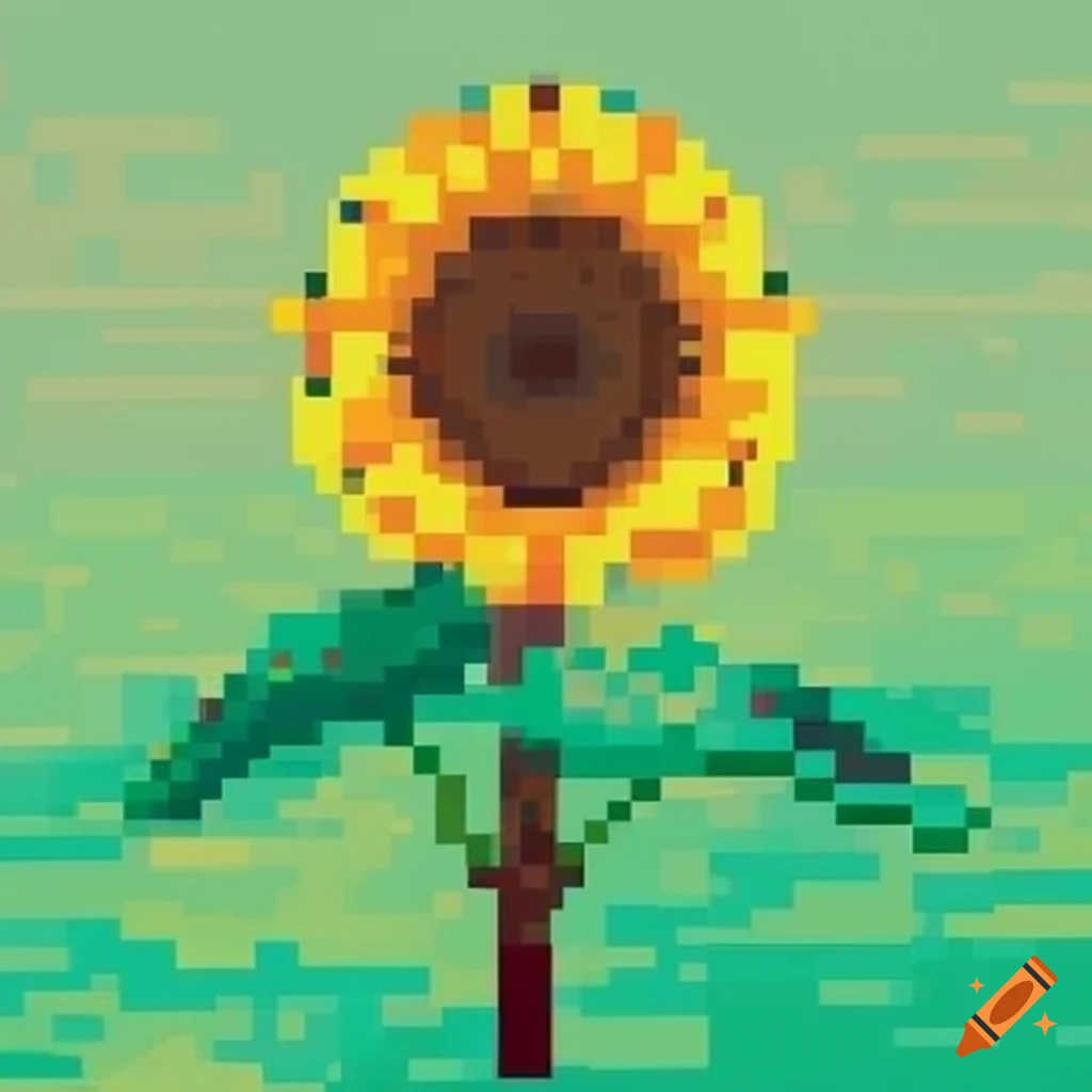 pixel art of a sunflower growing in the ground