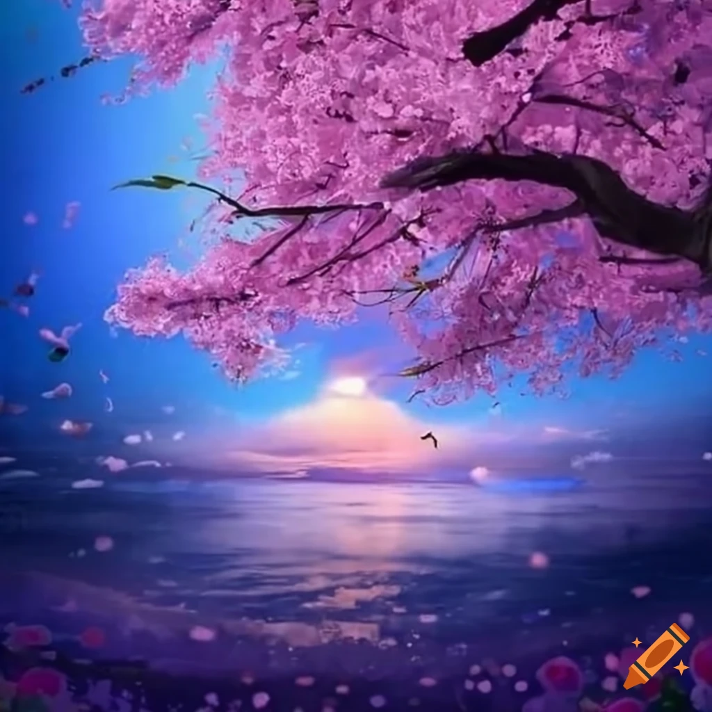 dreamy sakura petals floating in the wind