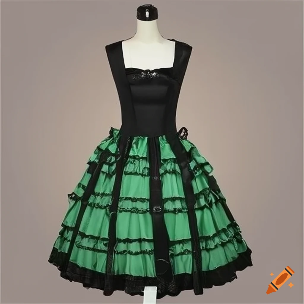 lime goth lolita dress on display