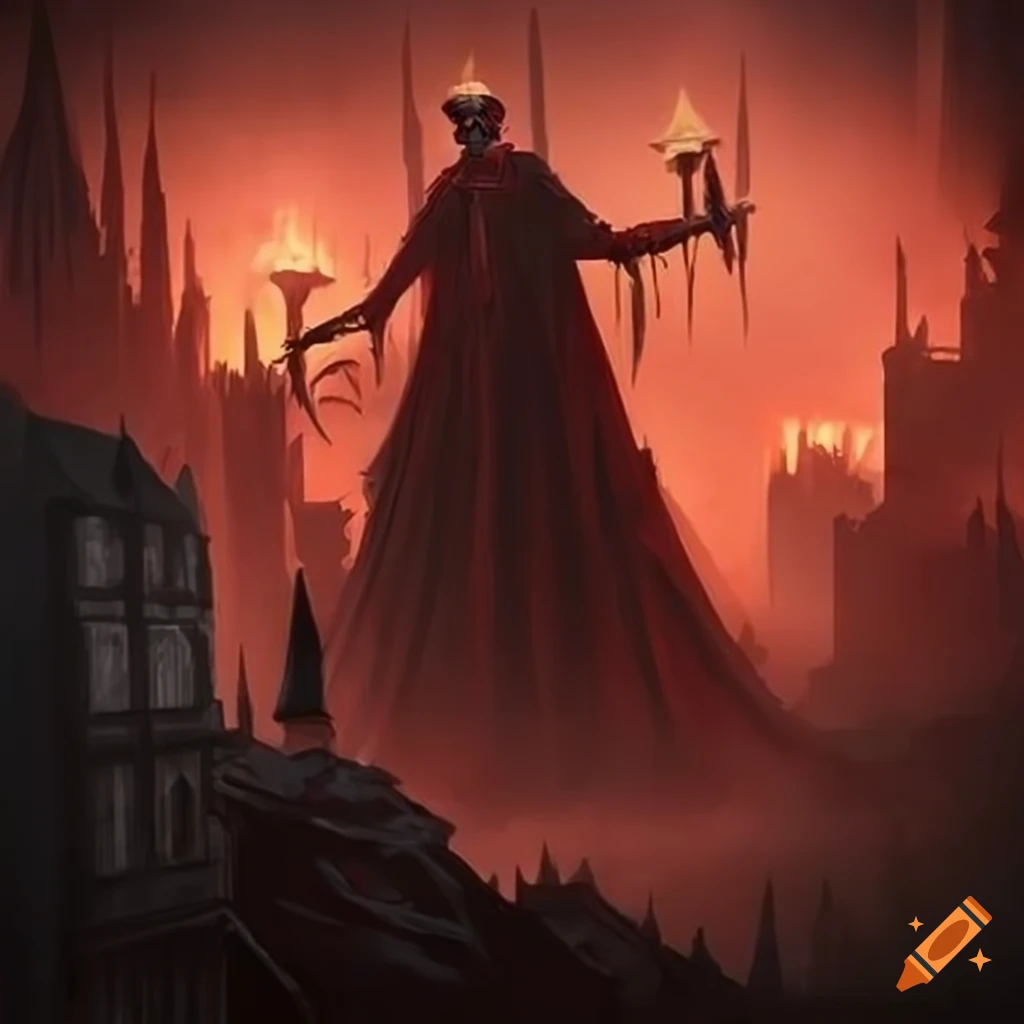 art of a two-headed magician in a foggy city