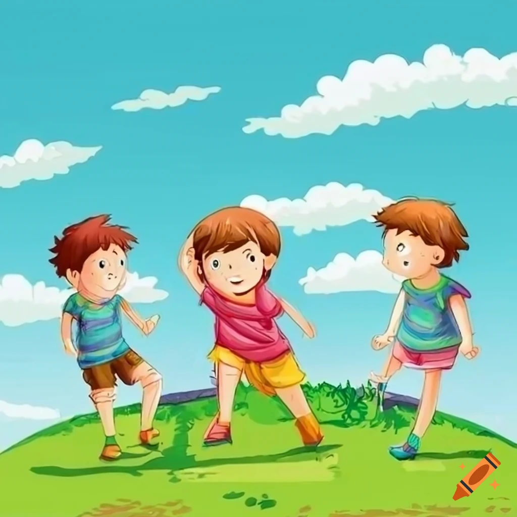 Ghibli-style illustration of kids playing at school