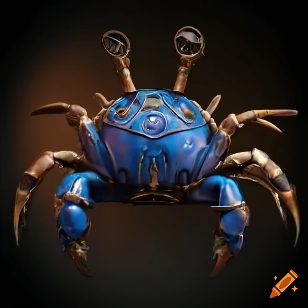 hyper realistic 3D rendering of a VW Beetle as a steampunk crab in a Martian ocean
