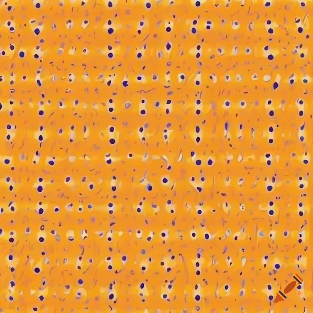 cartoon style pattern with orange and yellow dots on navy blue background