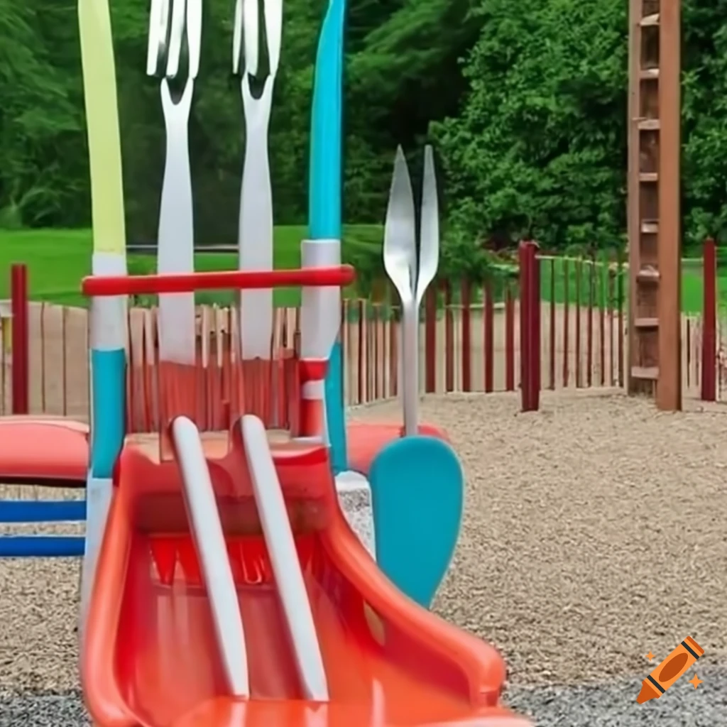 giant cutlery sculpture in a playground