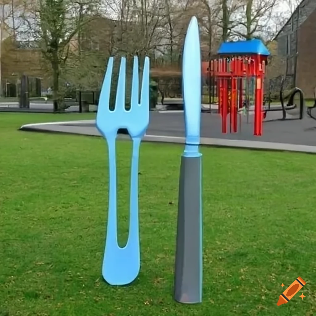 giant cutlery sculpture in a playground