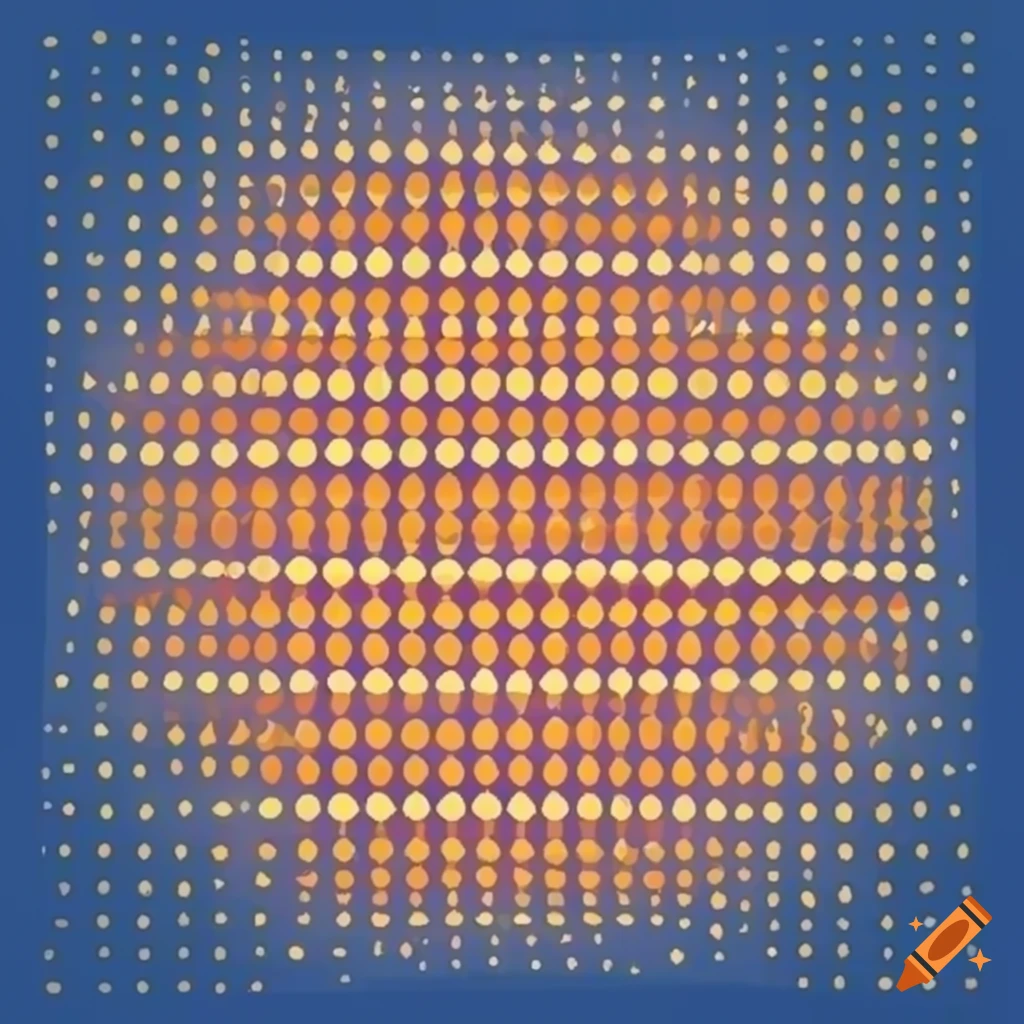 cartoon style pattern with orange and yellow dots on navy blue background