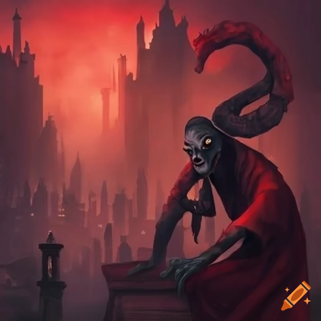 art of a two-headed magician in a foggy city