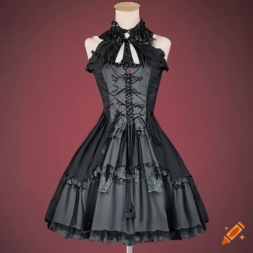 black gothic lolita dress with red heart detail