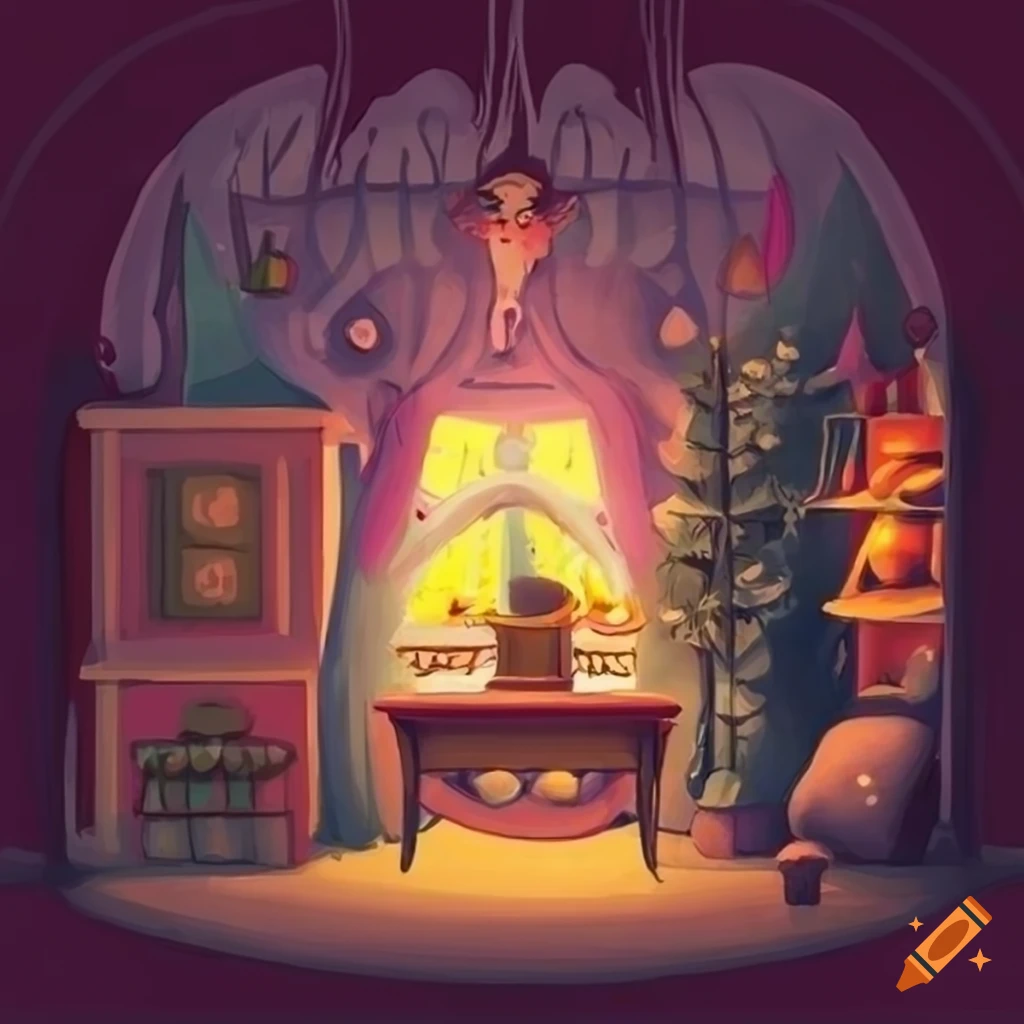 illustration of a cozy witch's living room