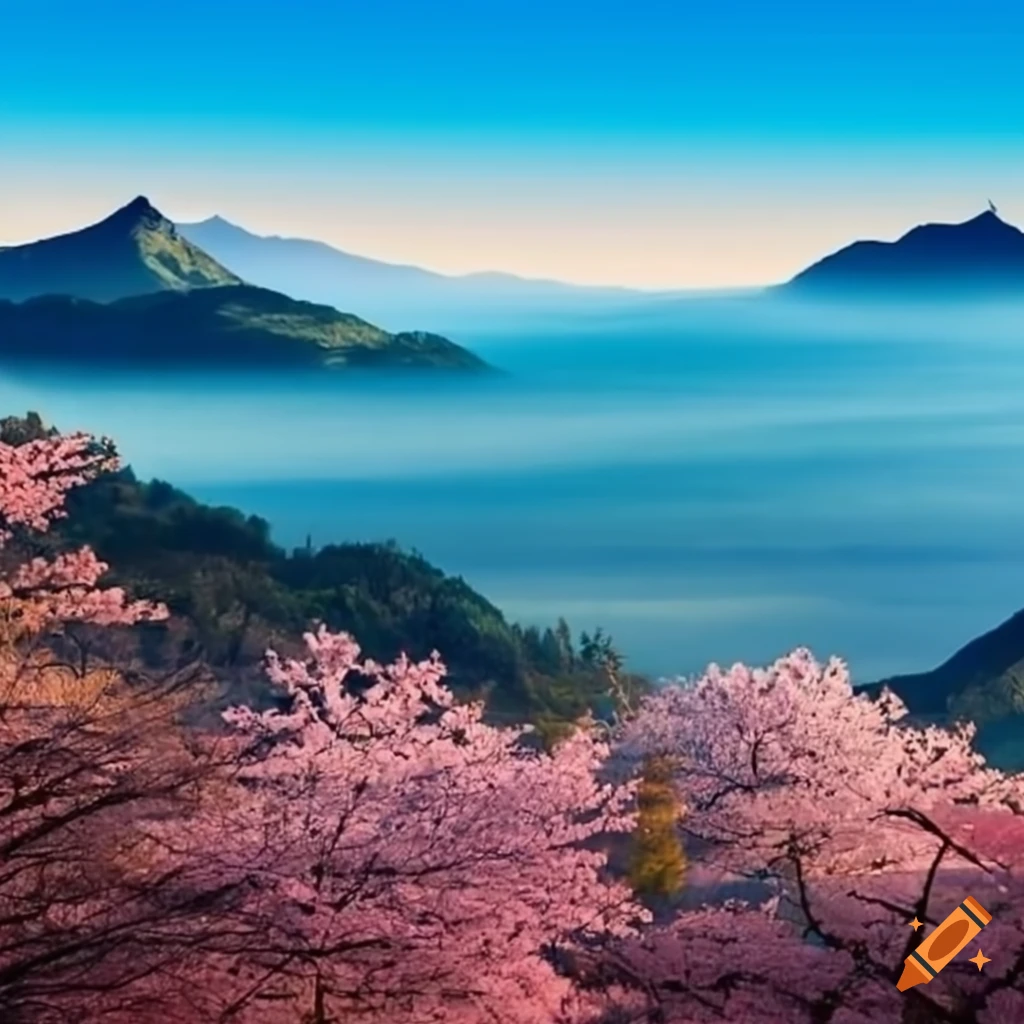 sakura blooming in ancient Korean landscape