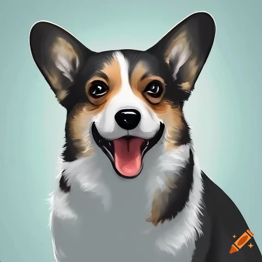 profile of a black and white corgi sitting and looking up
