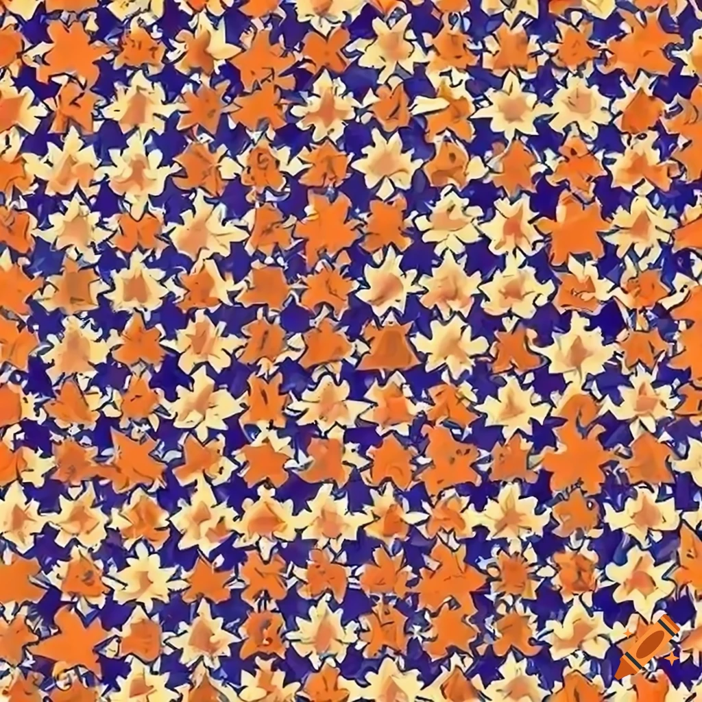 cartoon style pattern of orange stars on navy blue background