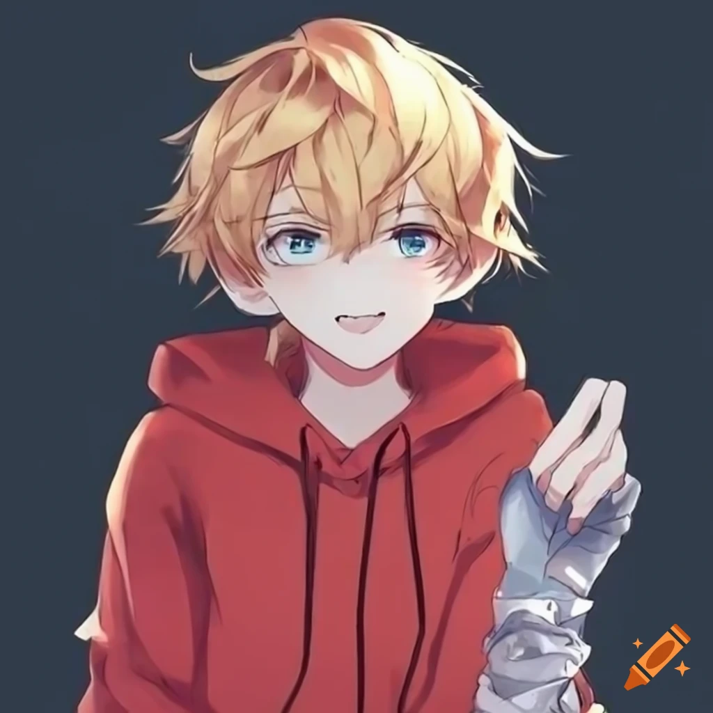 colorful cartoon character with blond hair and red hoodie