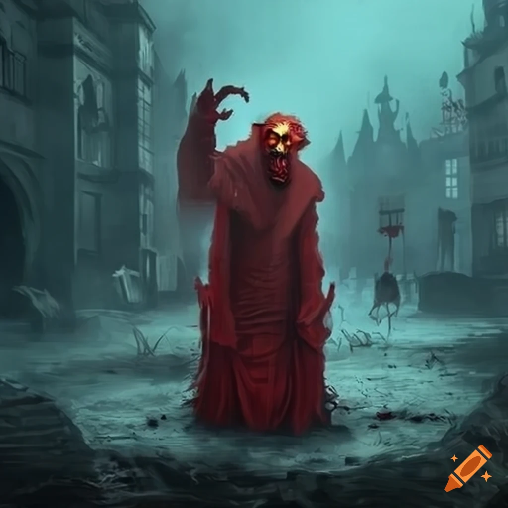 art of a two-headed magician in a foggy city