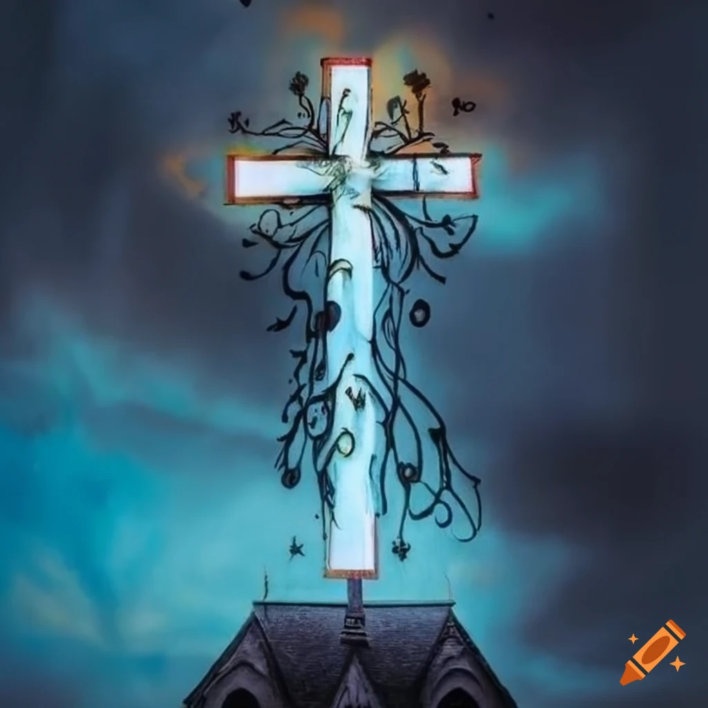 Tim Burton style cross in a church