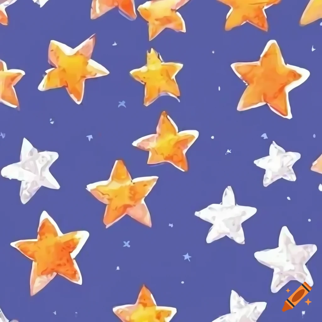 cartoon style pattern of orange stars on navy blue background