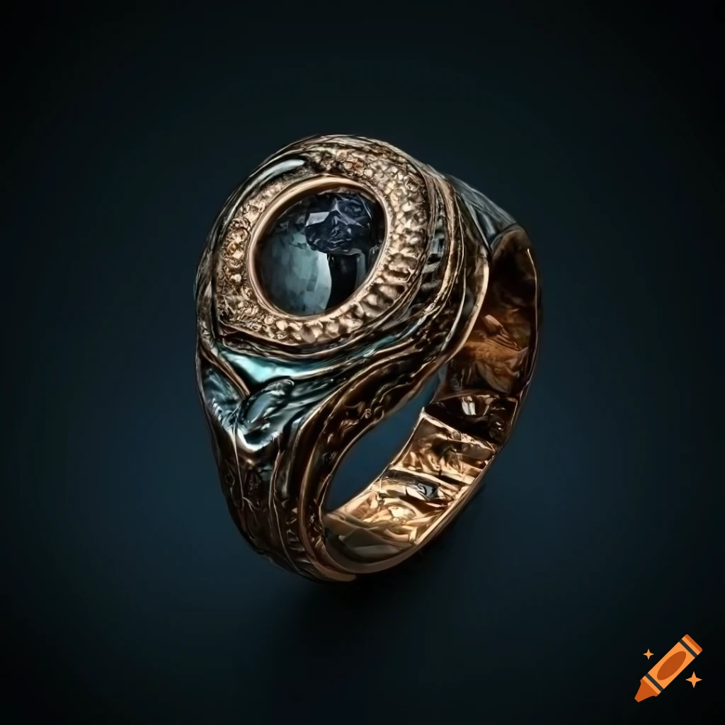 bronze ring with raven insignia
