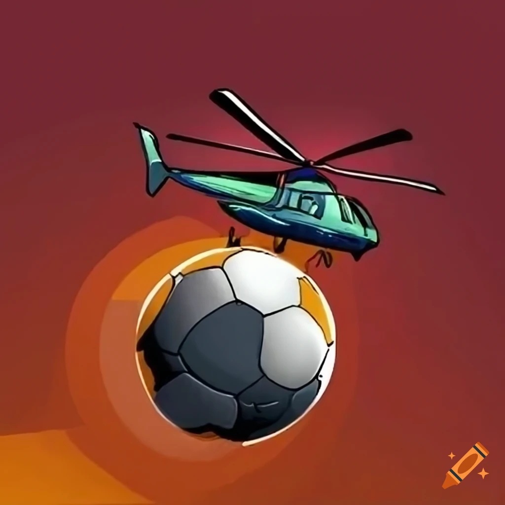 digital art of a helicopter with a football in the sky