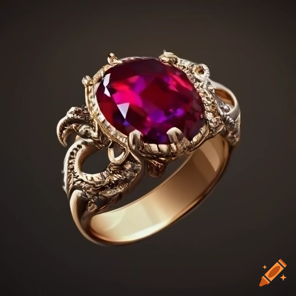 photorealistic crimson gemstone ring