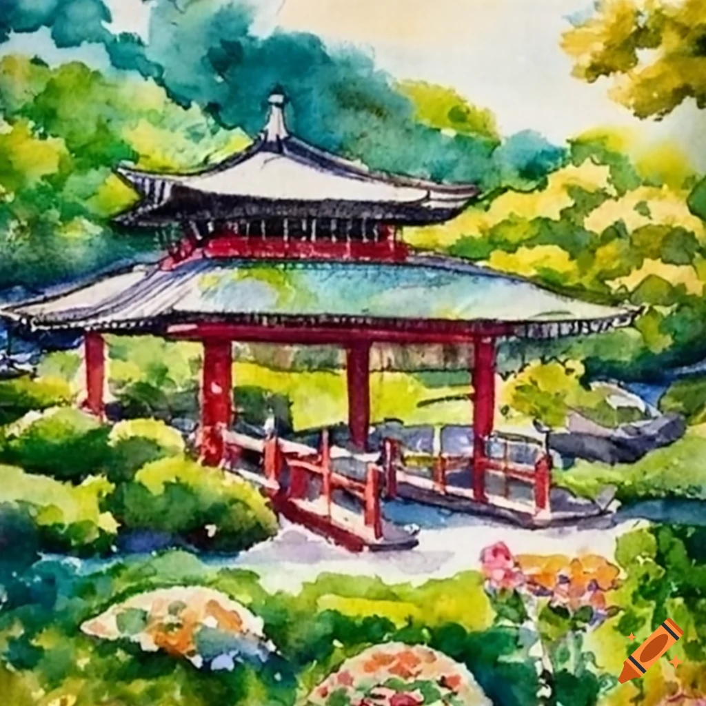 Watercolor painting of a serene japanese garden on Craiyon