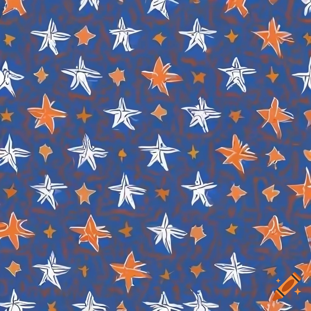 cartoon style pattern of orange stars on navy blue background
