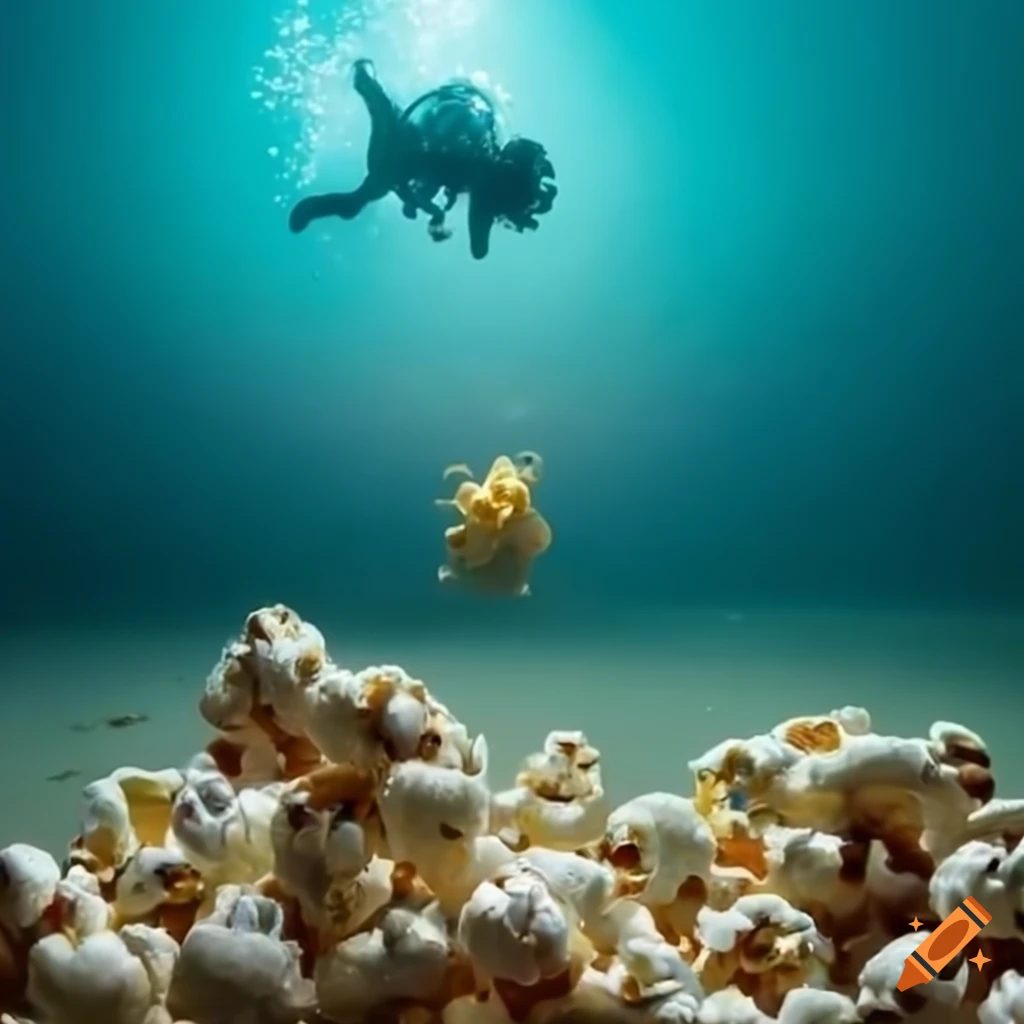 diver exploring underwater with popcorn science theme