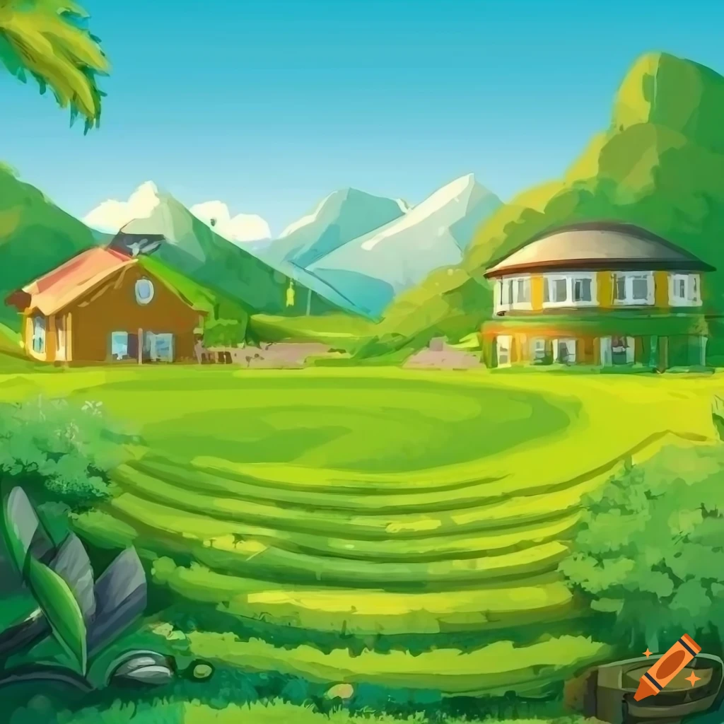 Ghibli-style illustration of a school in a detailed ground setting