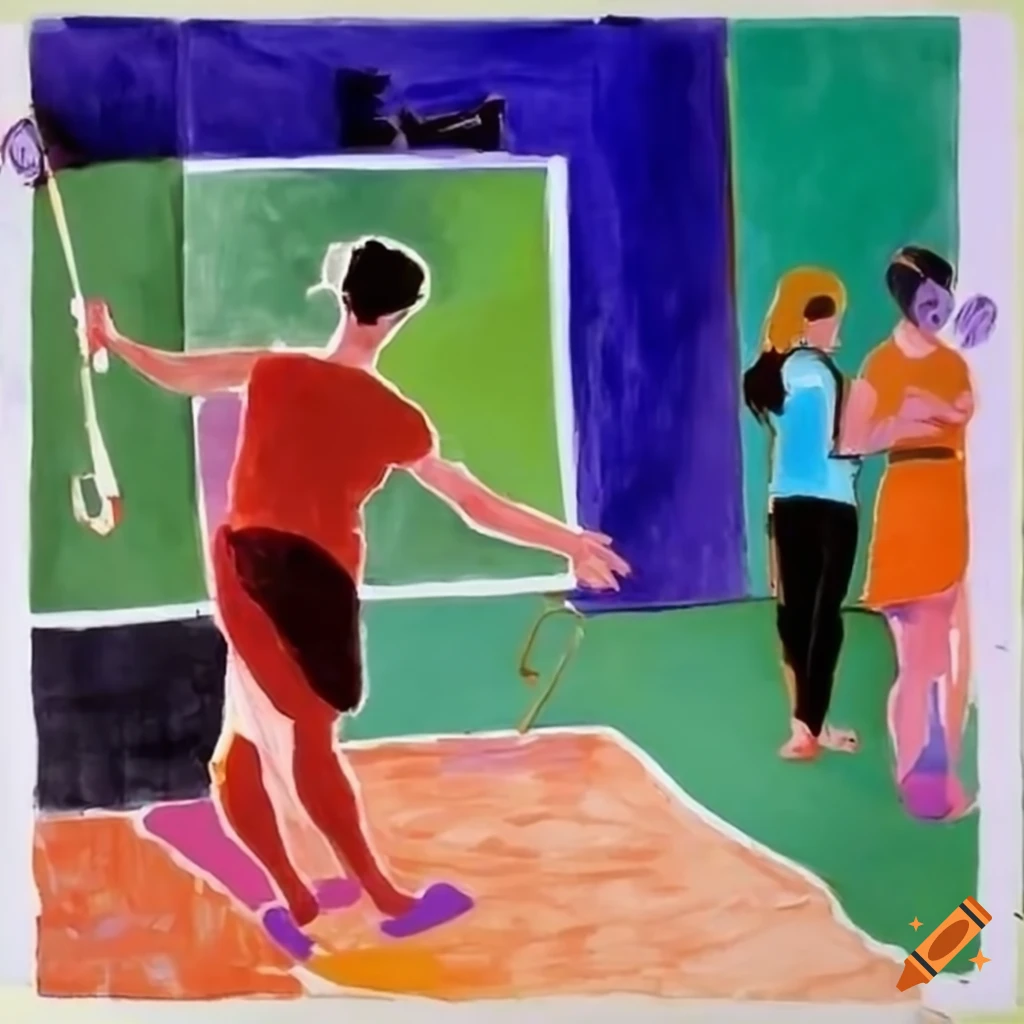 badminton game with artistic references