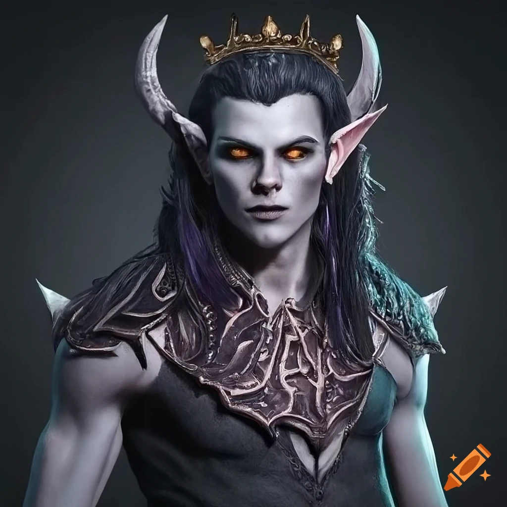 detailed dark elf with shadow crown drinking tea