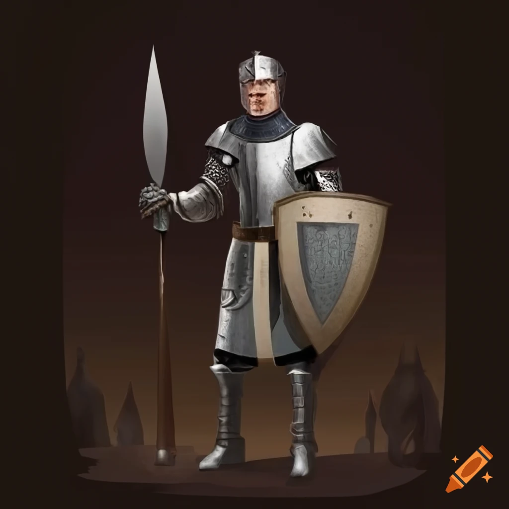 image of a knight holding a shield with inscription